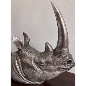 Metallic Silver Rhino Head 3-D Wall Art
